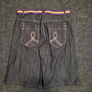 Vintage y2k Purple and yellow black denim jeans shorts. Waist 34in